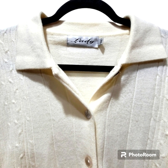 XXL Wool Blend Cream Button Down Cardigan - Picture 4 of 6